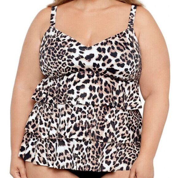 Swim Solutions Plus Size 20W Triple Tiered Animal Print Tankini Top NWT $84 - Picture 1 of 11